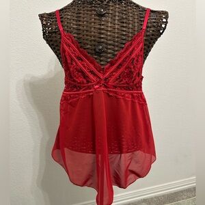 iCollection Red Lace Mesh Babydoll Chemise
